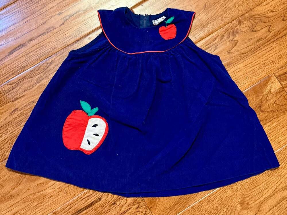 Youngland Vintage Navy Blue Corduroy Apple Appliqué Dress Size 3T